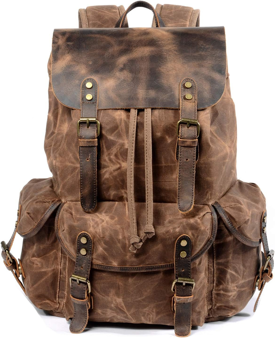 Leather Backpack for Men, Waxed Canvas Shoulder Rucksack Carry-On Travel Backpack