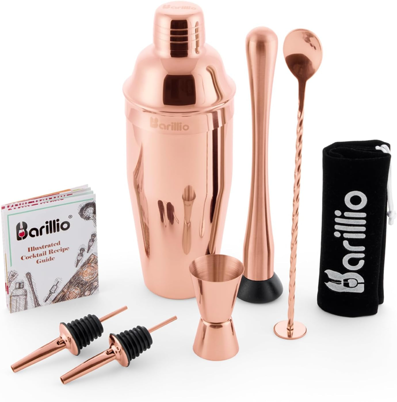 Rose Gold Mixology Bartender Kit - 8-Pc Stainless-Steel Travel Cocktail Shaker Set with Bag - Bar Tools W/Martini Shaker, Drink Mixer Spoon & Mojito Muddler - Bartending Kit